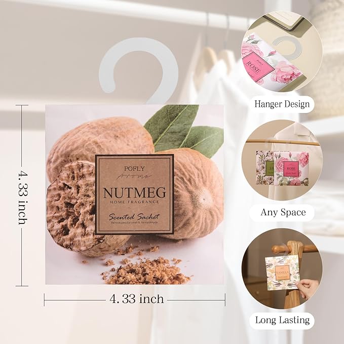 12 Pack Nutmeg Scented Sachets, Long-Lasting Fresh Scent, Air Freshener for Closet & Drawers, Hanging Deodorizer for Home