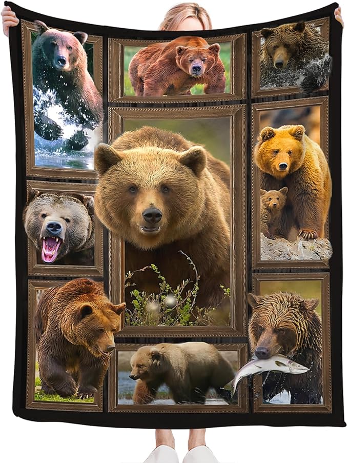 Tijuboni Bear Throw Blanket Bear Gifts for Girls Boys Women Men Kids Adults Soft Flannel Fleece Blanket for Couch Sofa Bed Home Decor 50"x60"