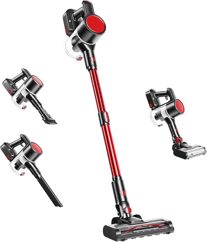 OLIXIS Cordless Vacuum Cleaner with Flexible Steering & Extendable Pole,3 Brush Heads, Lightweight Wireless Rechargeable Upright Vacuum with LED Light & Wall Mount for Hardwood Floors & Carpet