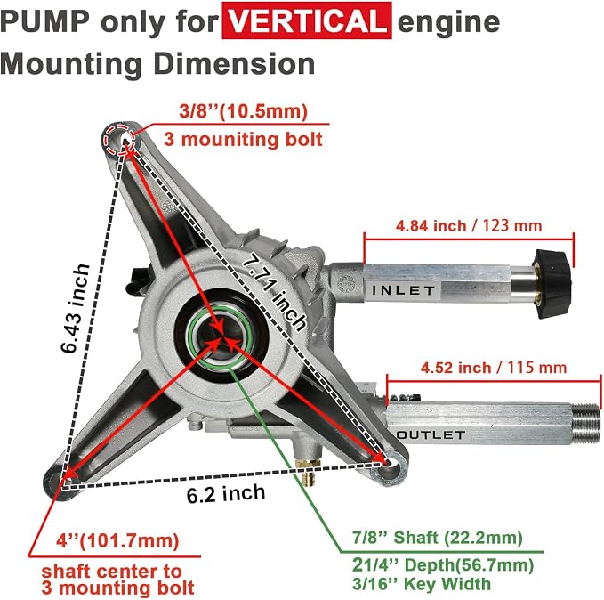 YAMATIC Vertical 7/8" Pressure Washer Pump — Front Inlet/Outlet, 3000 PSI 2.5 GPM — Replacement for Select Troy Bilt, Craftsman, Karcher, Brute, Homelite