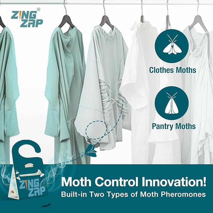 ZingZap® Moth Trap 10-Pk | Slow Release 2X Strength Pheromones | 2026 Upgrade | Lures and Kills Pantry Moths Clothes Moths | Indoor Prevention | Child and Pet Safe