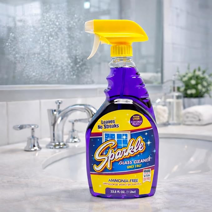 Sparkle Glass Cleaner, Ammonia-Free Streak-Free Formula, 33.8 fl oz Spray Bottle, Safe for Windows, Mirrors & Glass Surfaces (Pack of 6)