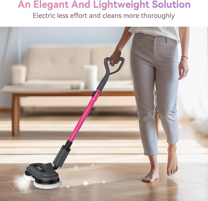 VMAI Cordless Electric Mop for Floor Cleaning,Water Sprayer Spin Mop with 300ML Water Tank,LED Lighting and Removable Battery,Up to 60mins Working Time for Hardwood Tile Laminate Marble Floor(Rose)