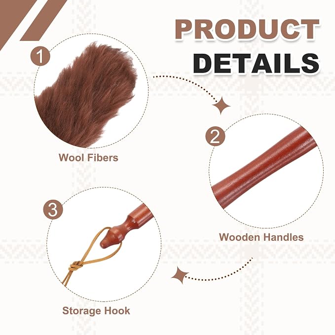 uxcell Wool Duster, 20.5" Natural Feather Cleaner Household Cleaning Duster with Solid Wooden Handle for Cleaning Fans Window Blinds Shelves Furniture, Coffee