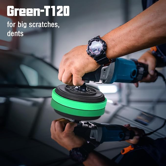 6 Inch Buffing Pads, 3 Pack Polishing Pad Green T120 High-Density Buffing Sponge Pads for Car Buffer Polisher Compounding, Polishing & Waxing