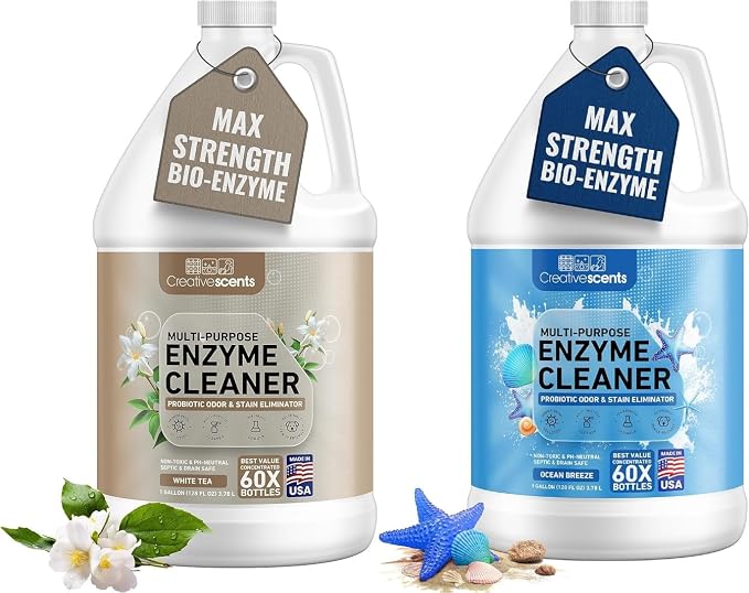 Creative Scents Multipurpose Enzyme Cleaner | Super Concentrated for Floor, Carpet, Drain | Pet Urine Odor Eliminator | Enzyme Cleaner for Cat Urine & Dog Poop | 1 Gallon - White Tea & Ocean Breeze