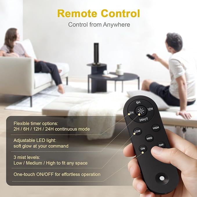 Waterless Diffuser,1500 Sq Ft,USB Plug-in & Rechargeable，Ring Ambient Light,Aluminum,Remote Control&Touch Buttons,Adjustable Fragrance Intensity&Timer,Hotel Collection Scent Machine - Black
