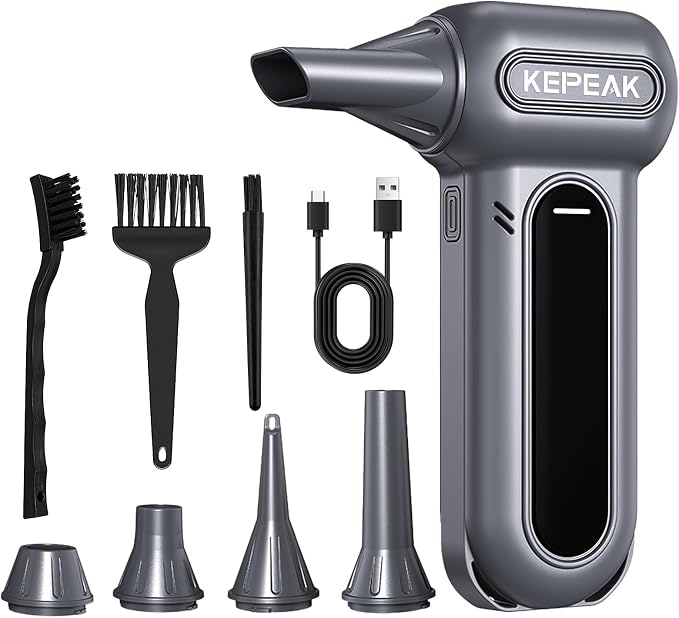 KEPEAK Electric Compressed Air Duster, 130000RPM Cordless Rechargeable Air Duster with Brushless Motor, 4 Gear Adjustable Dust Blower for Computer, Keyboard, Home & Outdoor