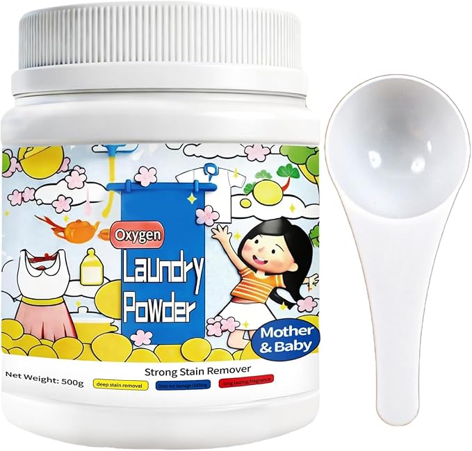 17.6 Oz Oxygen Laundry Powder,Hyper Concentrated Strong Stain Remover Powder,Suitable for Color Protection of Clothing, and Capable of Removing Stubborn Stains Caused by Milk, Sweat, Oil, and Fruits