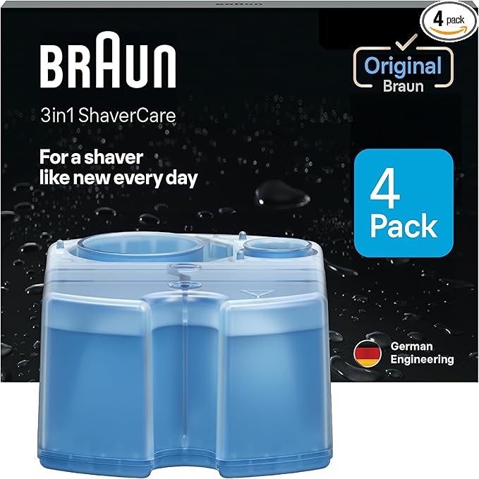 Braun Clean & Renew Refill Cartridges CCR, Replacement Shaver Cleaner Liquid Solution for Clean&Charge System, Pack of 4