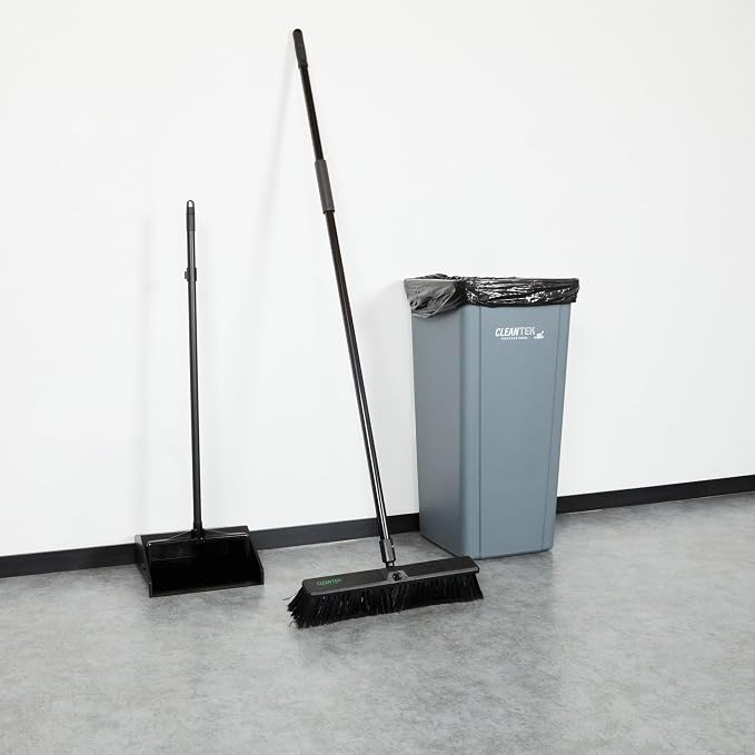 Restaurantware-Clean Tek Professional 17.13 Inch Push Broom, 1 Heavy-Duty Broom with 59” Handle - Medium Bristles, 2 Handle Attachment, Wooden, Commercial Use, for Deck, Garage, Yard, Patio