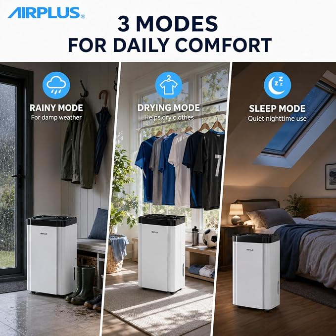 AIRPLUS 5000 Sq. Ft Dehumidifier for Home and Basement, 80 Pint Portable Dehumidifiers with Drain Hose for Large Room, Quiet Sleep Mode Dehumidifier for Bedroom, RV De humidifier for Inside Camper