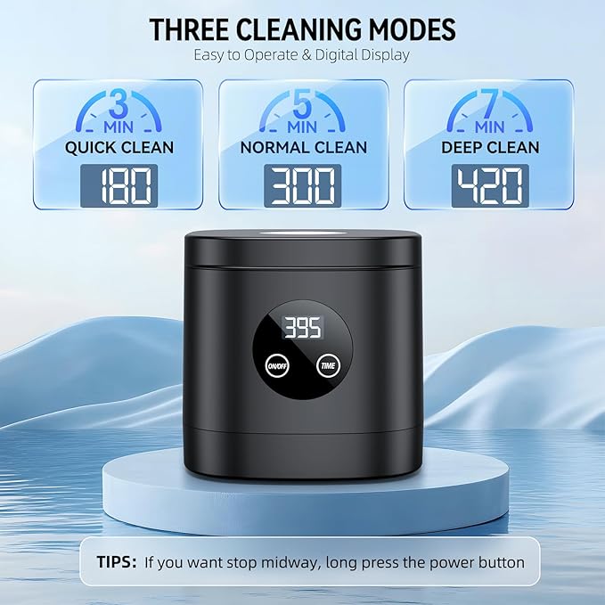 TEBAL Ultrasonic Retainer Cleaner Machine, 52kHz Ultrasonic Denture Cleaner for Mouth Guards, Braces, Toothbrush Heads, Jewelry, Dental Ultrasonic Cleaner with 250ML Capacity & Cleaning Brush, Black