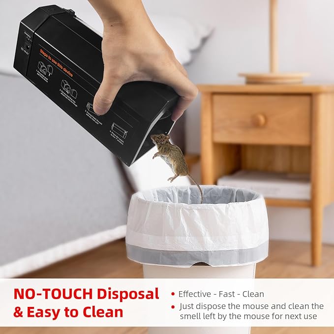 Electric Mouse Trap Zapper Powerful Rat Traps Indoor for Homes with Anti-Escape Door, Effective & Reusable Humane Rodent Zapper Electric Mice Trap Shock Killer for Home Kitchen Garage,No Touch, Black