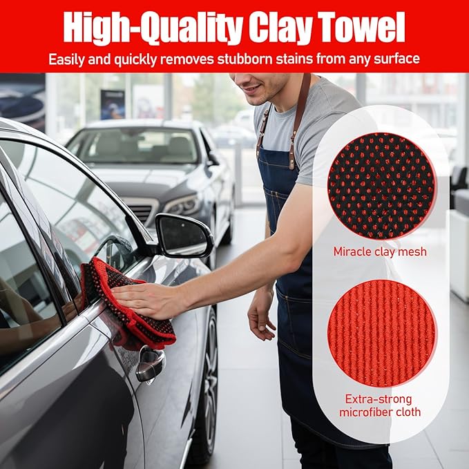 3 Pcs 12'' Clay Towel, Fine Grade Microfiber Clay Decontamination Towel for Cleaning and Release of Paint Contaminants, Improve Wax and Sealant Bond, Enhance Paint Gloss & Color Depth