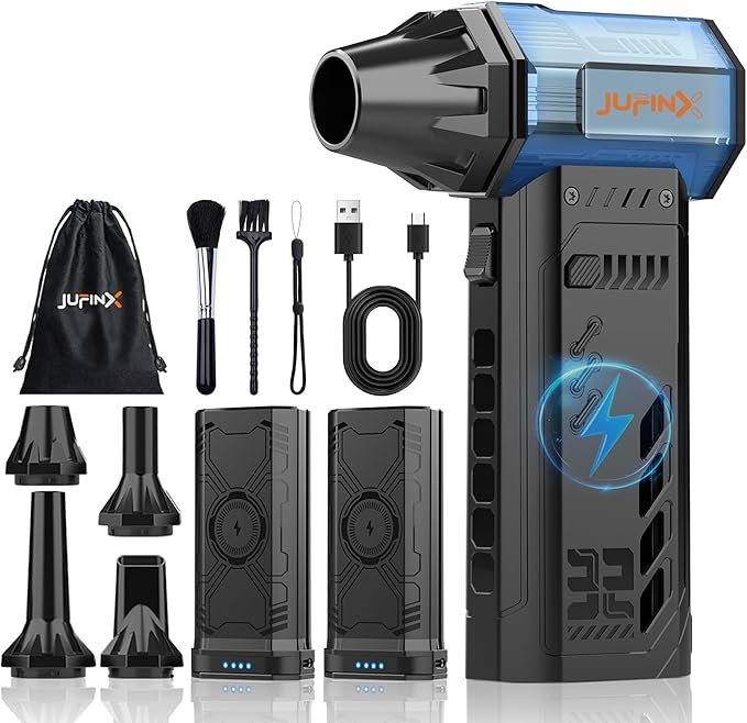 Air Duster - 250,000RPM Compressed Air Duster, Replaceable Batteries 2pcs,Long Life-mini Blower, 3-Gear Adjustable- Electeic Air Duster for Keyboard,PCs,Leaves,Car Cleaning (2*Batteries)