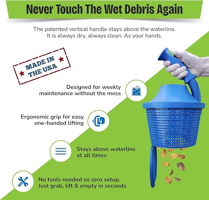 Debris Z+ Pool Skimmer Basket (B-9 Size) – Fits Hayward SP1070, Pentair Bermuda, StaRite U-3 – Dual-Patent High Velocity Design, Quick Release Handle, Trap & Lock Debris Tech