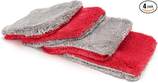 Autofiber Flat Out Microfiber Car Wash Pad - Pack of 4, Red/Gray (9 inch x 8 inch)