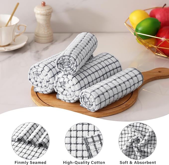 Kitinjoy Cotton 6 Pack Terry Kitchen Towels, 16 x 25 Inches Super Soft and Absorbent Dish Towels, Quick Drying Hand Towels for Kitchen Drying, Grey