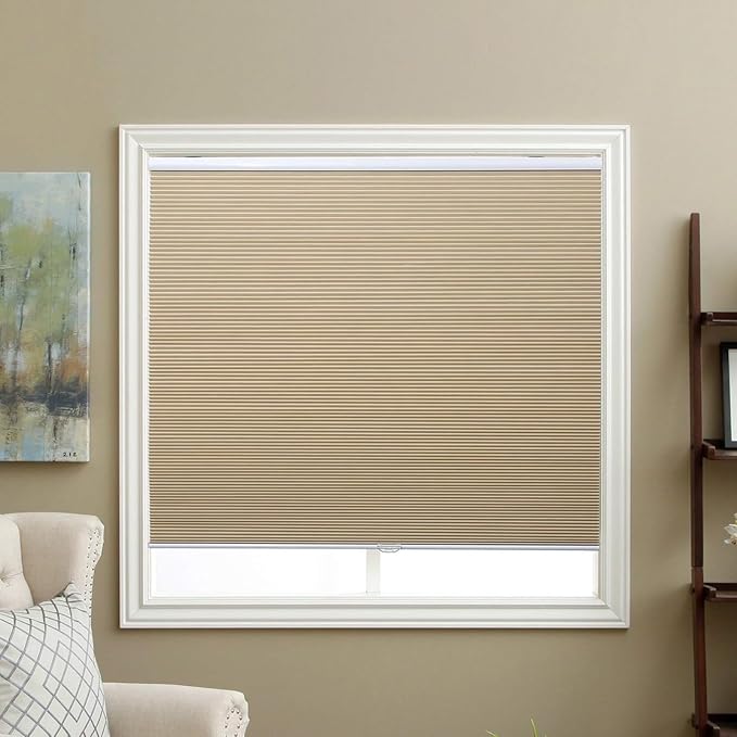 Cellular Shades Cordless Blackout Honeycomb Blinds Fabric Window Shades Ivory Beige(Blackout), 24" W x 38" H