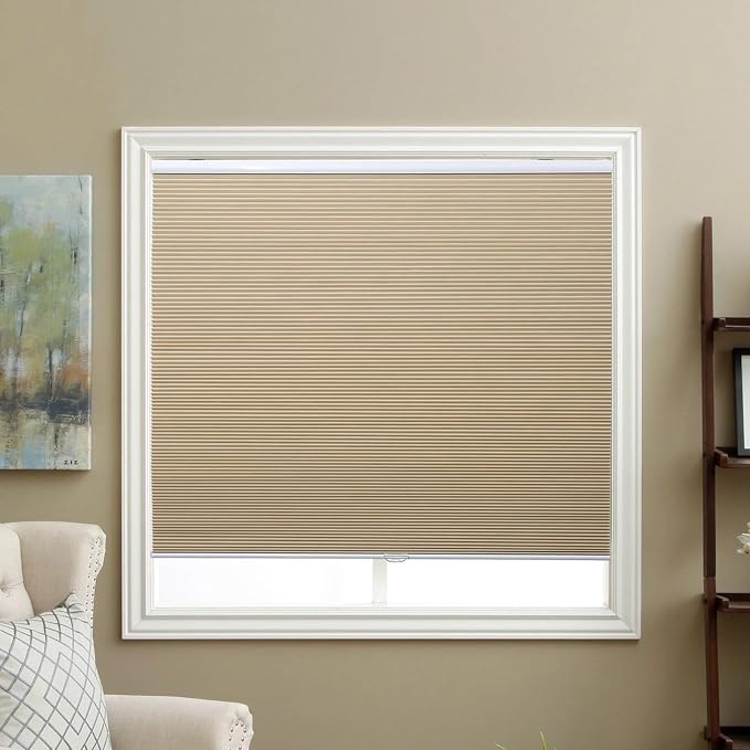 Cellular Blinds Cordless Blackout Honeycomb Blinds Fabric Window Shades 24" W x 64" H, Ivory Beige(Blackout)