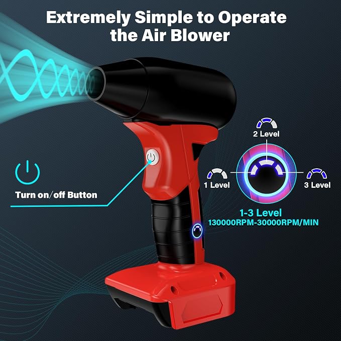 Jet Dry Blower Compatible with Craftsman 20V Battery, 130000 RPM Super Jet Fan, Compressed Air Duster with 3 Adjustable Speeds for Computer, Car, Outdoors & Home Cleaning (Battery Not Included)