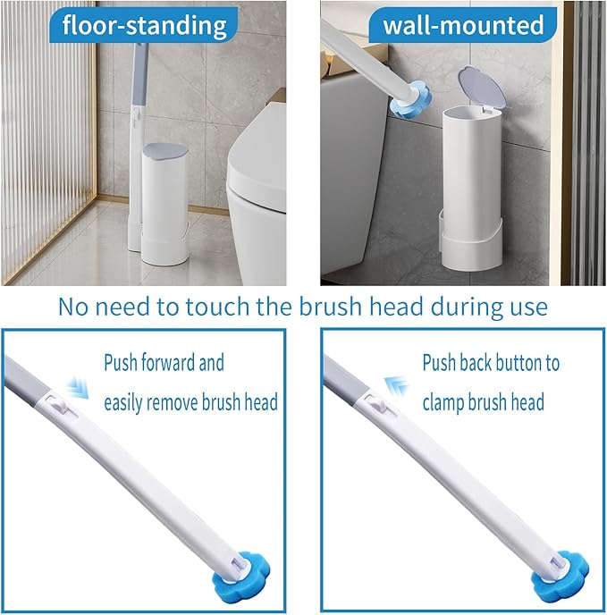 Toilet Brush with 120 Refills, White Toilet Cleaning Brush, Toilet Bowl Brush, Toilet Brush Refill for Efficient and Deep Scrub Toilet