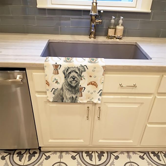 Caroline's Treasures Gray Briard Coffee Bar Kitchen Towel Velour Plush Front and Cotton Loop Back Machine Washable