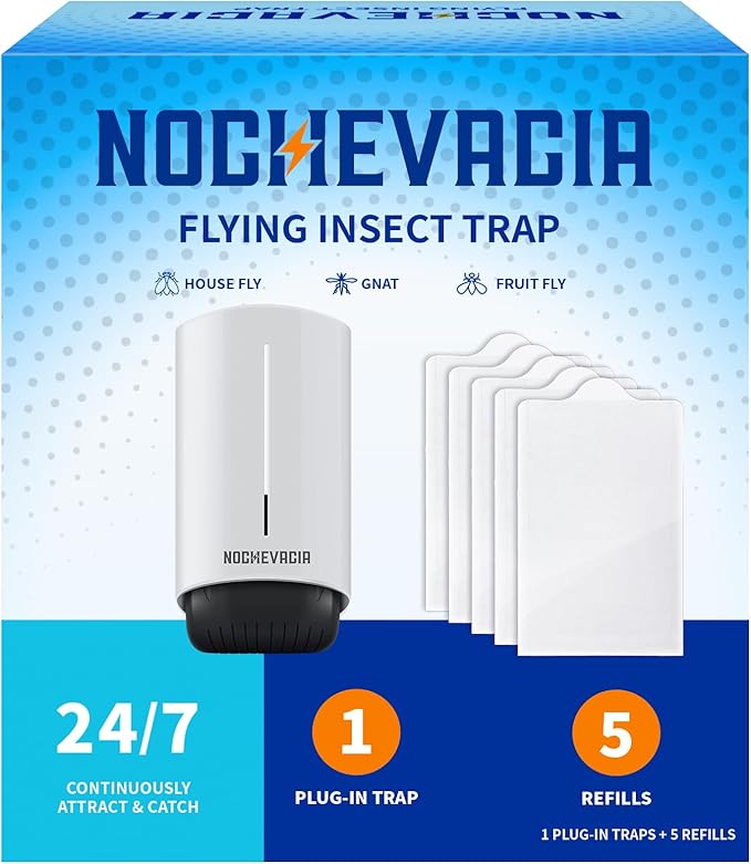 1 Plug-in Flying Insect Trap & 5 Refills, Effective Fly Traps for Indoor Use, Small Bug Catcher with Purple Light for Fruit Flies, Gnats, Moths and Mosquitoes