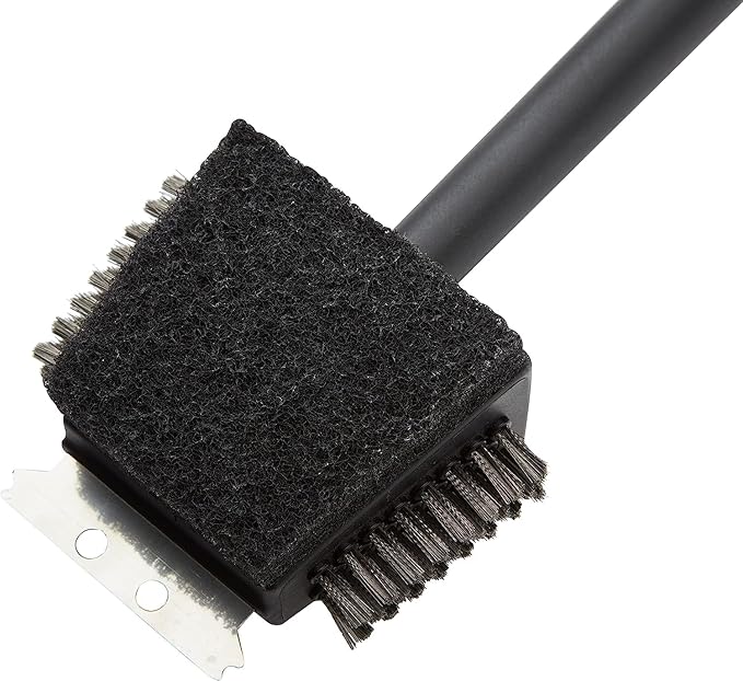 Cuisinart CCB-4125 4-in-1 Grill Cleaning Brush with Stainless Steel Wire Bristles - Scour Pad - Grill Scraper - 13" Handle Length