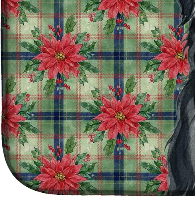 Caroline's Treasures Black Briard Christmas PoinsettIas Dish Drying Mat Absorbent Dish Drying Mat Pad for Kitchen Counter Dish Drainer Mat for Countertop, 14 x 21", Multicolor