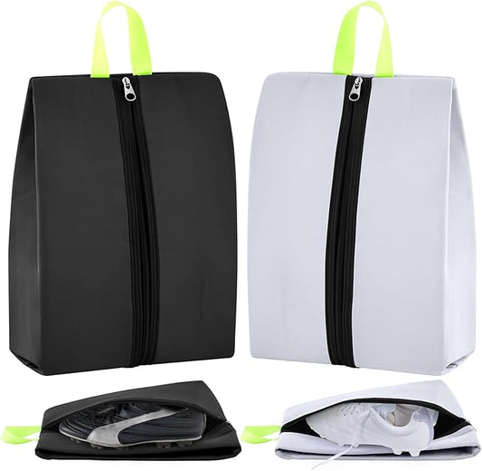 2 Pcs 2 Pack 4 Layer Smell Proof Cleat Bag Fits up to Size 14, Odor & Mud Resistant Cleat Storage, Waterproof, Fits Soccer, Football, Baseball & Golf Shoes (Black,White)