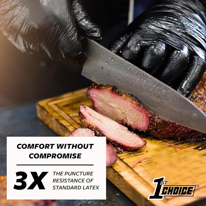 1st Choice Nitrile Gloves, Disposable, Latex-Free, Black, 6 Mil, Industrial, for Mechanics, Cleaning, Automotive and Home Use