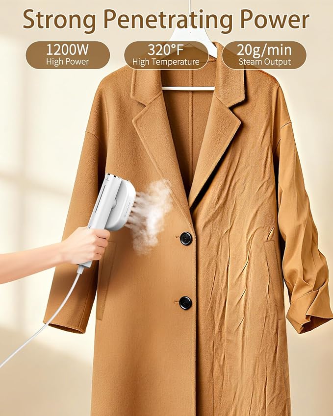 Steamer for Clothes, 2-in-1 Steam Iron for Clothes, 1200W Handheld Steamer 10s Heat-Up, Travel Steamer Fast Wrinkle Removal, Portable Garment steamer for Home Travel -White, 110-120V