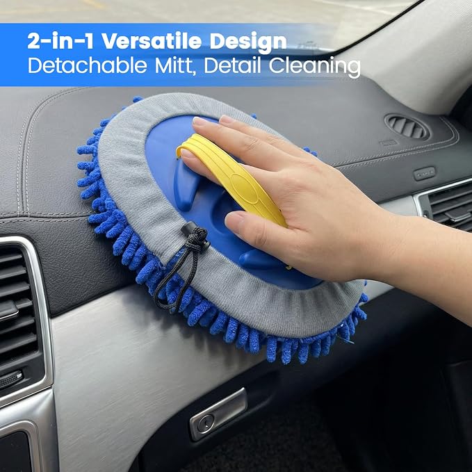41" Car Wash Brush Kit Mitt Mop Sponge, Car Washing Mop with Scalable Long Handle, Chenille Microfiber Car Cleaning Brush Kit, Supplies Kit Car Care Kit of Scratch-Free for Car RV Truck Boat