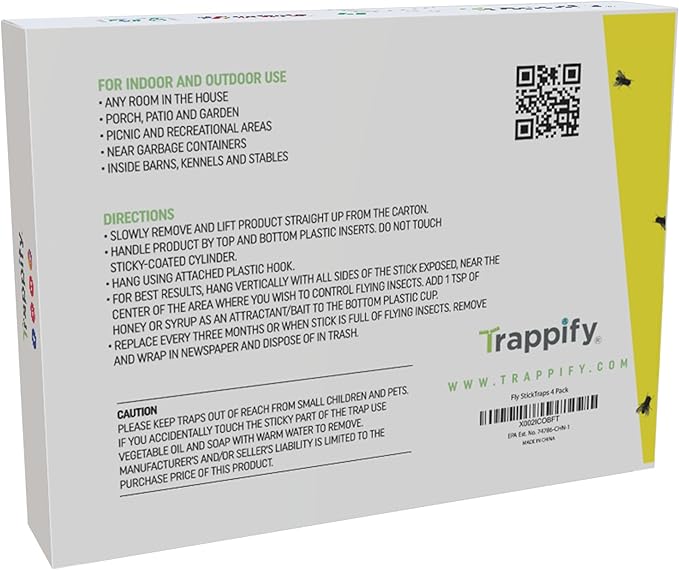 Trappify Hanging Fly Traps Outdoor: Fruit Flies and Flying Insect Trap for Indoor & Outdoor Use I Disposable Sticky Fly Trap Indoor House Pest Control (4 Pack)
