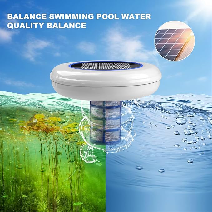 Solar Pool Ionizer for Above Ground Pool with Auto LED Light for Inground Pool Up to 35,000 Gal Floating Pool Cleaner Ionizer for Pool Solar Copper Pool Ionizer