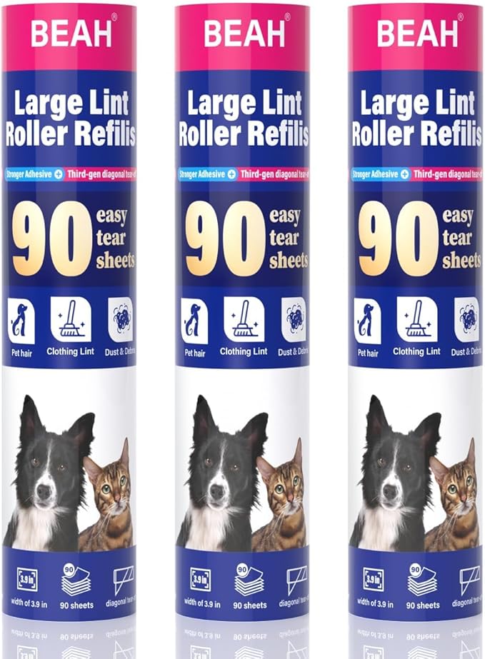 9.45 Inch Extra Sticky Lint Roller Refills 3 Pack (270 Sheets),Lint Roller Refills;Compatible with 9.45 Inch Lint Rollers Inner Diameter Required:1.5 Inches.