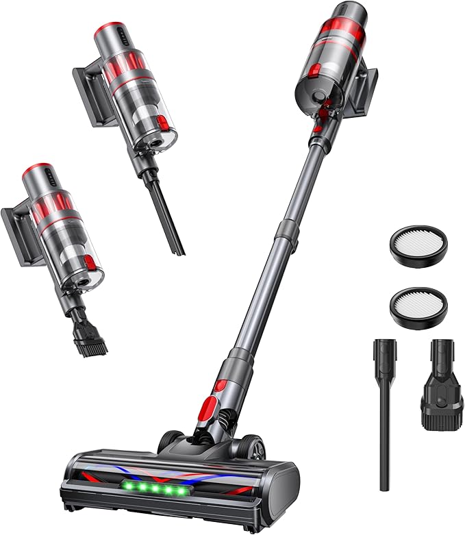 Cordless Vacuum Cleaner, 600W/50KPA, Stick Vacuum with Rechargeable Design, Up to 60 Minutes, Powerful Suction, Lightweight, Vacuum Cleaner for Home/Pet Hair/Carpet/Hard Floor, Grey