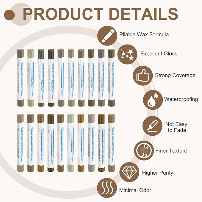 uxcell 20Pcs Wood Filler Sticks, Furniture Scratch Repair Wax Crayons Furniture Touch Up Markers Wood Repair Wax Kit with Spatula for Furniture, 20 Colors Gray & Tech Mix Series