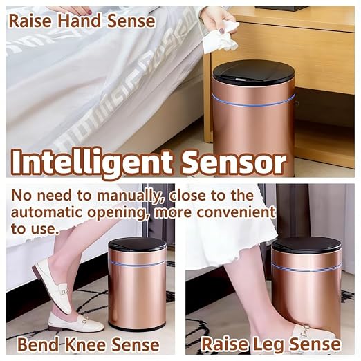 Garbage Can with Lid, Intelligent Sensor Opening and Closing, Small Garbage Can for Living Room, Bedroom, Kitchen and Bathroom (1, Rose Gold)
