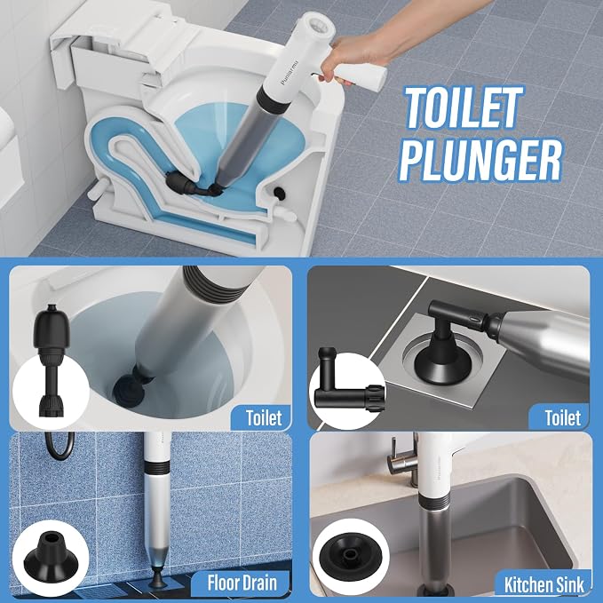 Electric Toilet Plunger,Unclog In One Shot,Remover For Bathroom,Kitchen Pipes Clog,High Pressure Air Plungers For Bathroom Heavy Duty