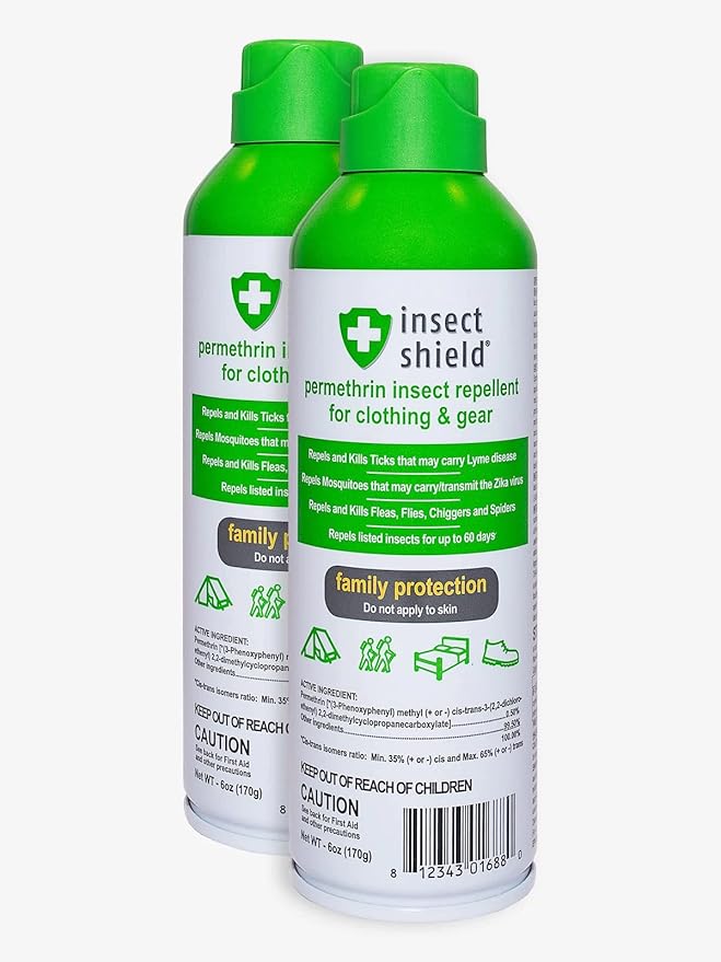 Insect Shield Premium Permethrin Spray - Tick, Flea, Fly, Mosquito, Chigger, Spider & Bed Bug Repellent for Clothing, Gear, Furniture, & Tents, Last up to 60 Days, Clear, 6 Oz Aerosol, Pack of 2