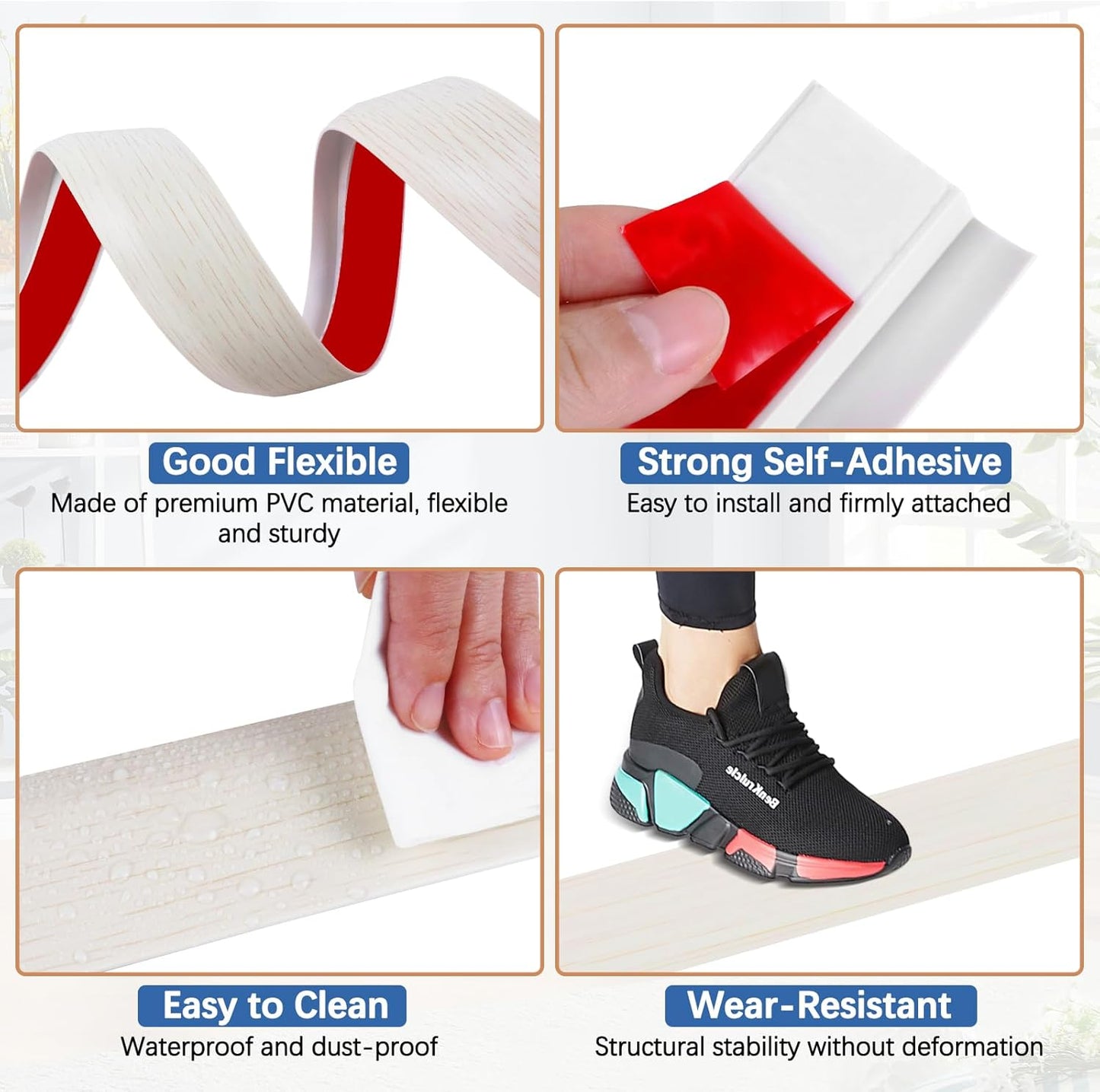 Vinyl Door Threshold Flooring Transition Strip Self Adhesive Carpet Edging Strip for Laminate Doorway Edge Threshold from 3/5" to 4/5" (Beige Wood Grain, 10 Ft)