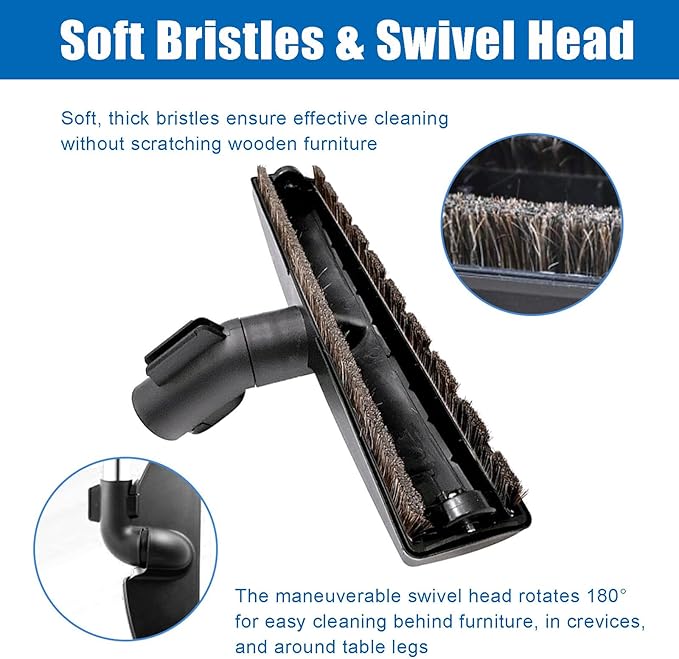 Alrens Horsehair Vacuum Brush Attachment for Miele, Hardwood Floor Brush Vacuum Attachment with Wheels for Tile Marble Hard Floors, Fits 1 3/8" Standard Hose