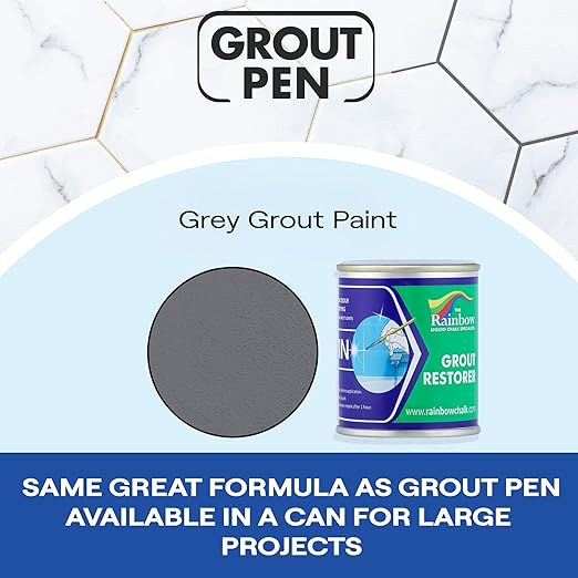 Grout Pen Grey Grout Paint: Waterproof Tile Paint Grout Refresh Restorer for Floor, Kitchen & Bathroom Shower Tiles - Grey - Can Size for Larger Projects - 125ml (4.2oz)