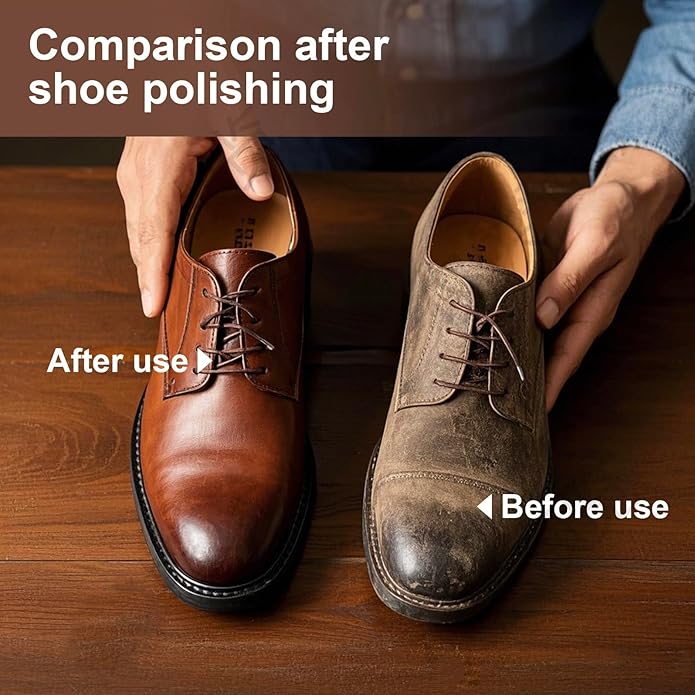 12 PCS Shoe Polish Kit - Horsehair Brushes, Black Brown Neutral Polish,Mink Oil Conditioner for Shoes,Polishing Cloth, Leather Boots Shine Care Kit ﻿Gift for Men Cowboy Husband Dad