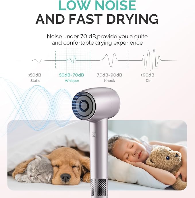 MelodySusie Hair Dryer with Diffuser, 1600W Fast Drying Low Noise Ionic Hair Dryer for Curly Hair with Diffuser,Nozzle and Hair Brush,120,000 RPM Blow Dryer Ideal for Women