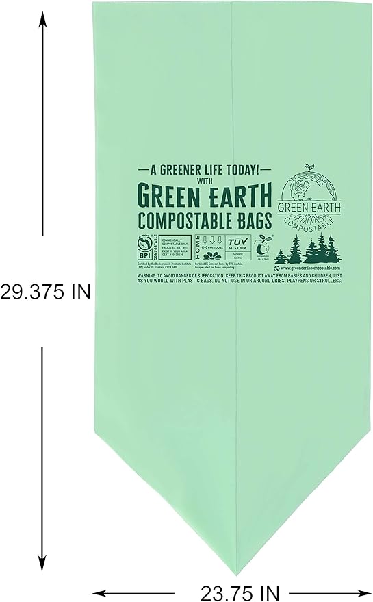 Green Earth Compostable Tall Kitchen Food Scrap Trash Bags, Superior Strength 0.9 Mil, Compost Bin Compatible, 13 Gallon, 49 Liter, 50-Count, ASTM D6400, BPI (US) & OK Compost Home (EU) Certified