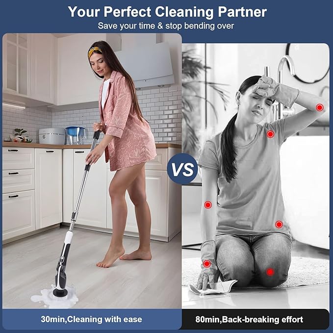 Electric Spin Scrubber with 4 Adjustable Angles & 11 Brush Heads, Effortless Cleaning for Bathroom, Tub, Tile, and Floors, Powerful, Lightweight & Cordless